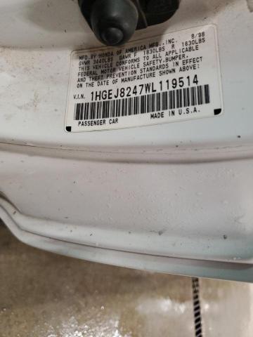 1HGEJ8247WL119514 - 1998 HONDA CIVIC EX WHITE photo 13