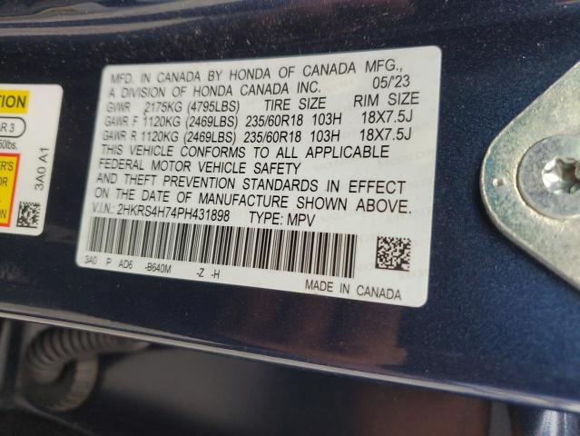2HKRS4H74PH431898 - 2023 HONDA CR-V EXL BLUE photo 13