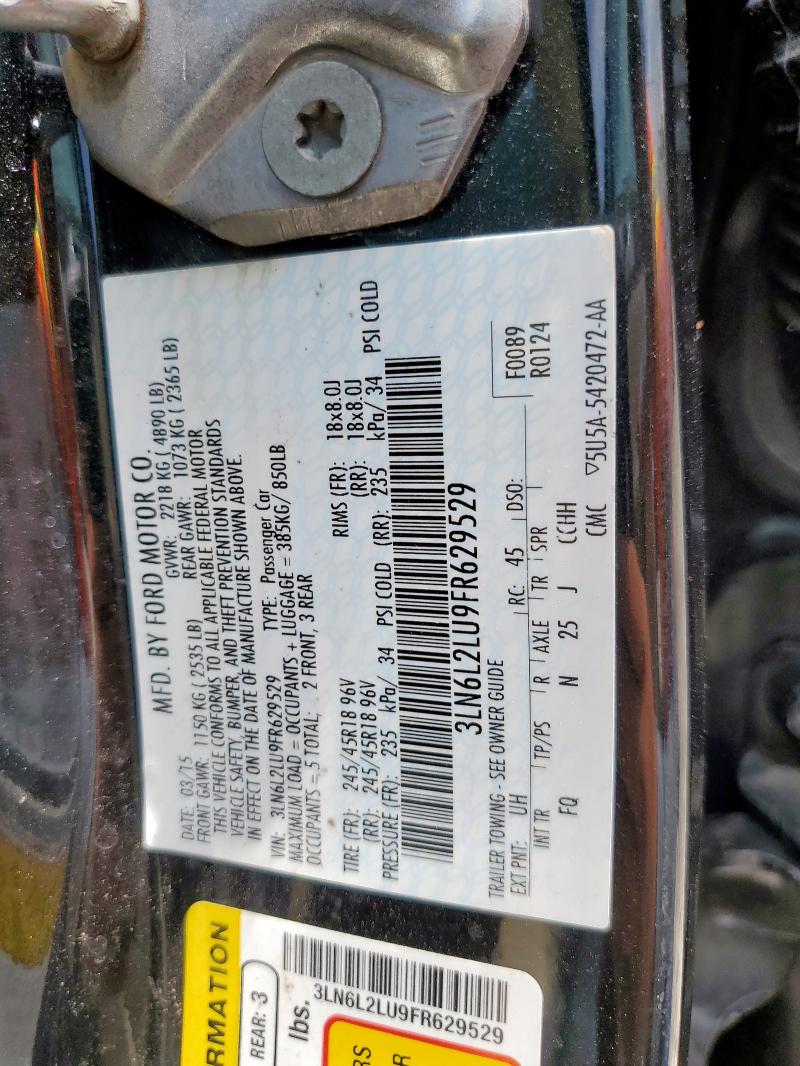 3LN6L2LU9FR629529 - 2015 LINCOLN MKZ HYBRID 黑色 照片 12