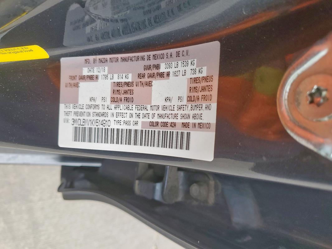 3MYDLBYV1KY514910 - 2019 TOYOTA YARIS L ნაცრისფერი ფოტო 12