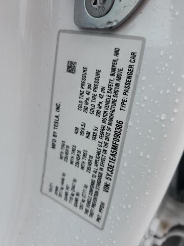 5YJ3E1EA5MF090386 - 2021 TESLA MODEL 3 WHITE photo 12