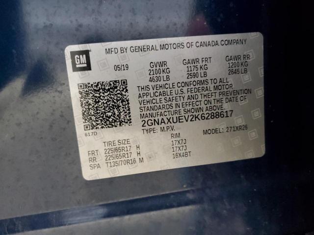 2GNAXUEV2K6288617 - 2019 CHEVROLET EQUINOX LT Көк фото 13