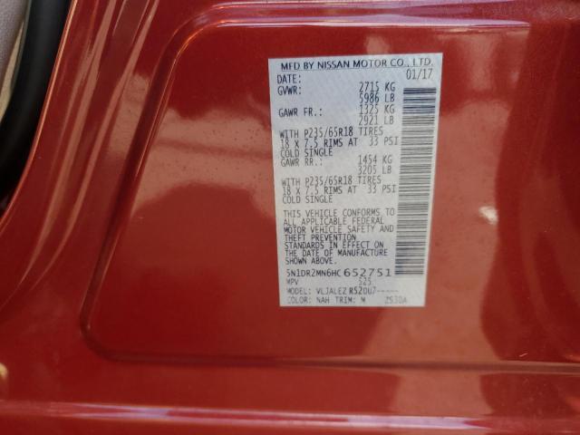 5N1DR2MN6HC652751 - 2017 NISSAN PATHFINDER S RED photo 13