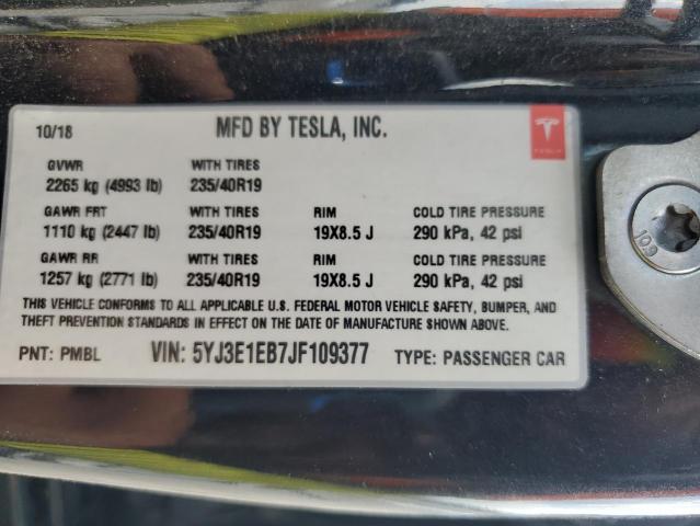 5YJ3E1EB7JF109377 - 2018 TESLA MODEL 3 Սև լուսանկար 13