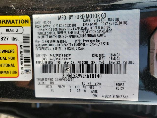 3LN6L5A99LR618140 - 2020 LINCOLN MKZ BLACK photo 12
