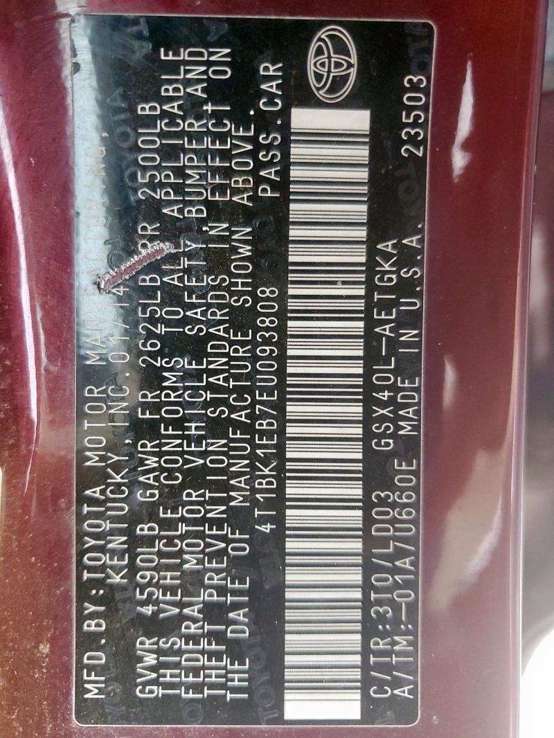 4T1BK1EB7EU093808 - 2014 TOYOTA AVALON BASE Bordeaux Foto 12