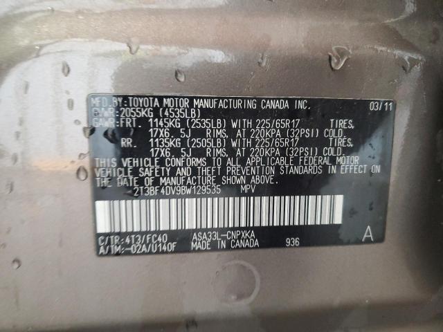 2T3BF4DV9BW129535 - 2011 TOYOTA RAV4 BROWN photo 13
