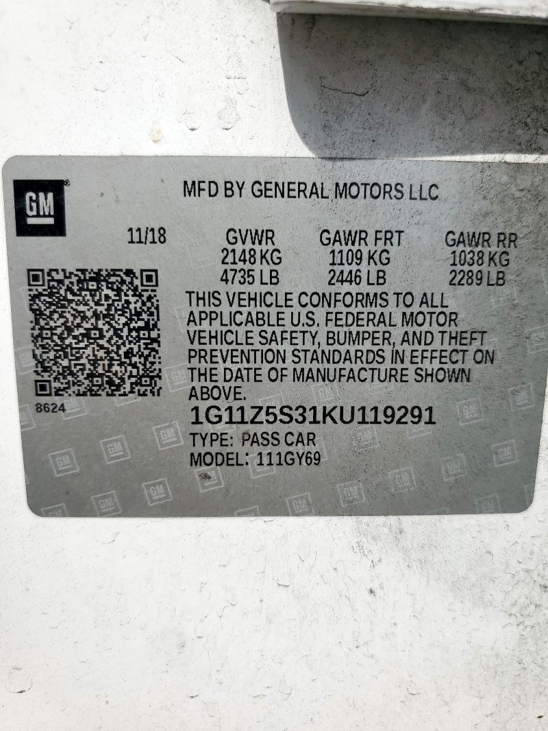 1G11Z5S31KU119291 - 2019 CHEVROLET IMPALA LT 白色 照片 13