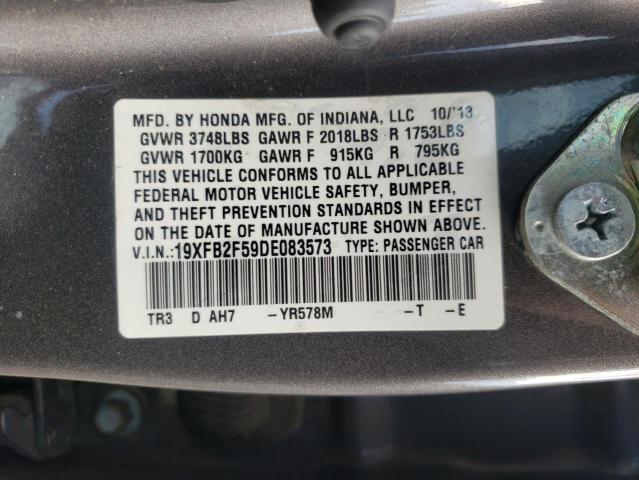 19XFB2F59DE083573 - 2013 HONDA CIVIC LX GRAY photo 12