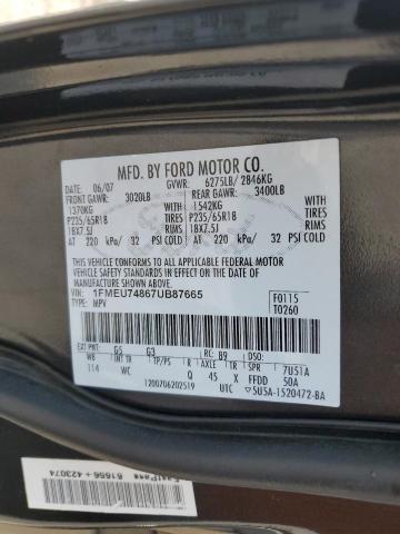 1FMEU74867UB87665 - 2007 FORD EXPLORER EDDIE BAUER BLACK photo 13