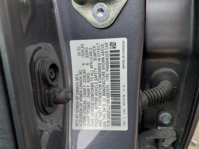 2HGFC2F89LH587570 - 2020 HONDA CIVIC SPORT GRAY photo 12
