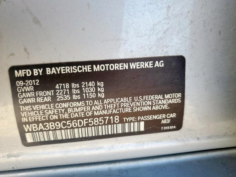 WBA3B9C56DF585718 - 2013 BMW 335XI XI SILVER photo 12