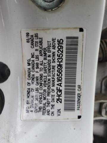 2HGFA16569H352915 - 2009 HONDA CIVIC LX Білий фото 12