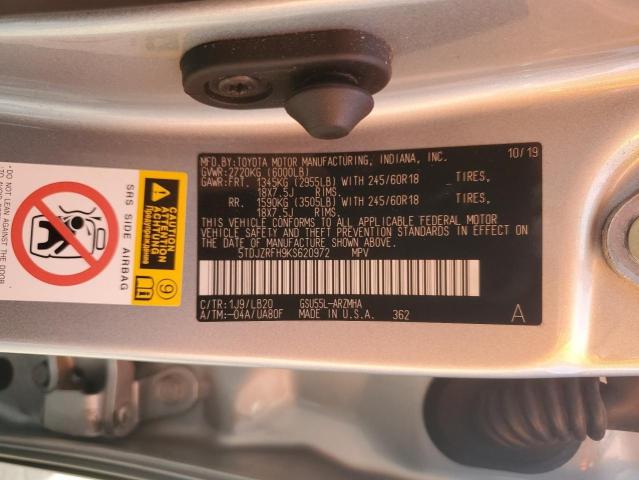 5TDJZRFH9KS620972 - 2019 TOYOTA HIGHLANDER SE SILVER photo 13