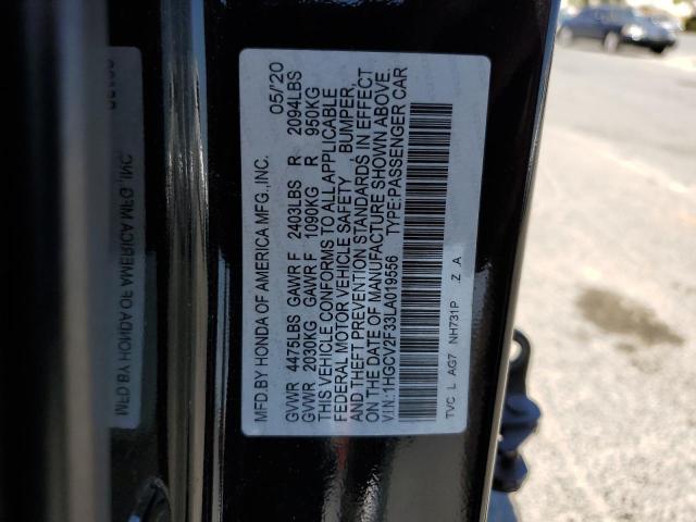 1HGCV2F33LA019556 - 2020 HONDA ACCORD SPORT 黑色 照片 12