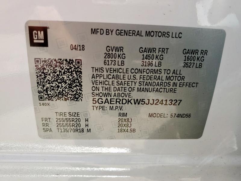 5GAERDKW5JJ241327 - 2018 BUICK ENCLAVE AVENIR WHITE photo 13