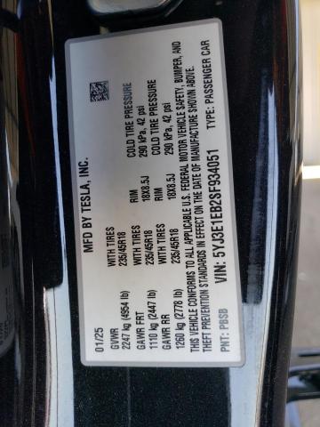 5YJ3E1EB2SF934051 - 2025 TESLA MODEL 3 أسود صورة 13
