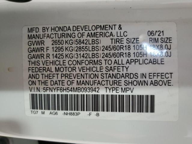 5FNYF6H54MB093942 - 2021 HONDA PILOT EXL თეთრი ფოტო 13