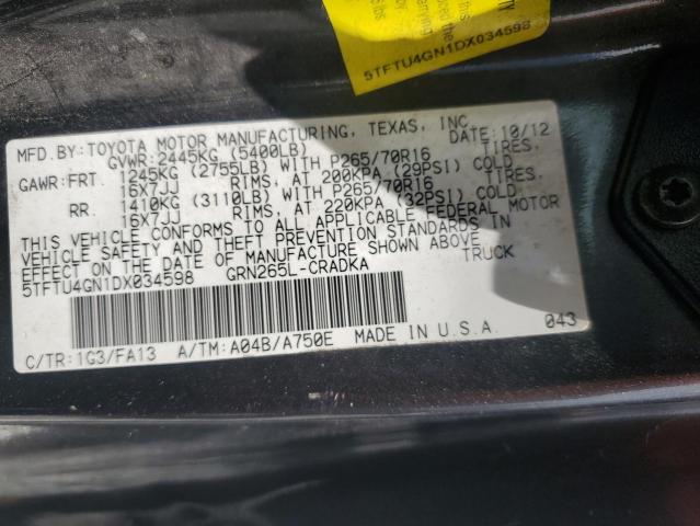 5TFTU4GN1DX034598 - 2013 TOYOTA TACOMA PRERUNNER ACCESS CAB CHARCOAL photo 12