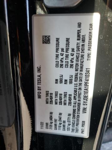 5YJ3E1EA1PF410341 - 2023 TESLA MODEL 3 BLACK photo 12