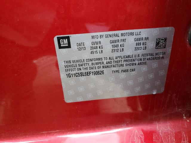 1G11C5SL6EF190626 - 2014 CHEVROLET MALIBU 1LT BURGUNDY photo 10