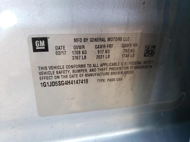 1G1JD5SG4H4147418 - 2017 CHEVROLET SONIC LT ლურჯი ფოტო 12