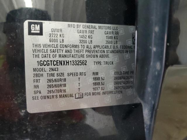 1GCGTCENXH1332562 - 2017 CHEVROLET COLORADO LT BLACK photo 12