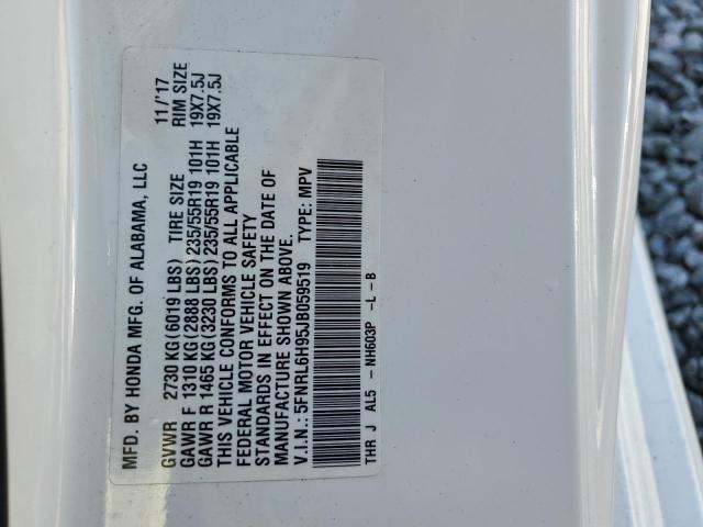 5FNRL6H95JB059519 - 2018 HONDA ODYSSEY ELITE Blanco foto 13