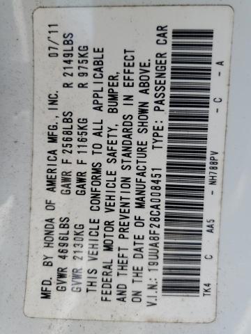 19UUA8F28CA008451 - 2012 ACURA TL WHITE photo 12