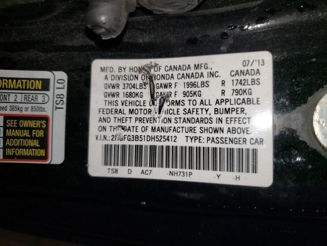 2HGFG3B51DH525412 - 2013 HONDA CIVIC LX BLACK photo 12