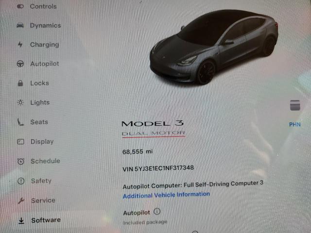 5YJ3E1EC1NF317348 - 2022 TESLA MODEL 3 Մոխրագույն լուսանկար 9