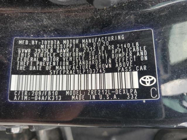 5YFEPRAE1LP103745 - 2020 TOYOTA COROLLA LE 黑色 照片 12