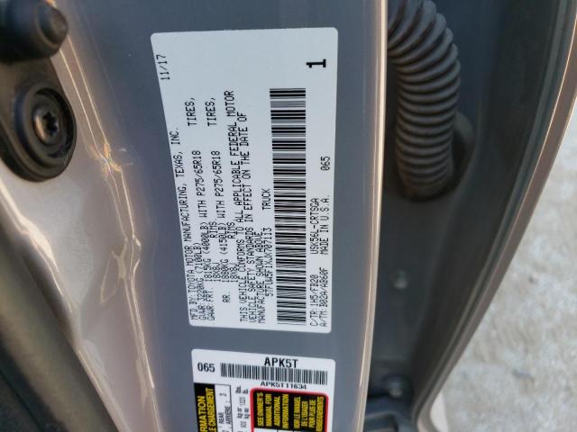 5TFUW5F1XJX707113 - 2018 TOYOTA TUNDRA DOUBLE CAB SR/SR5 GRAY photo 12