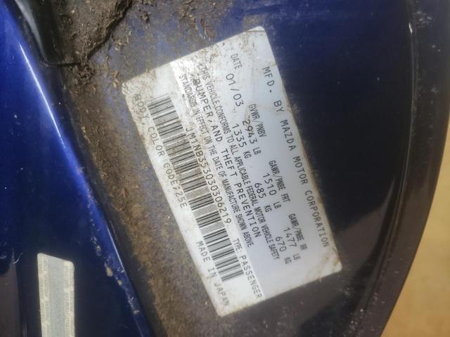 JM1NB353030306219 - 2003 MAZDA MX-5 MIATA BASE BLUE photo 12