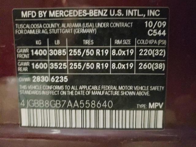 4JGBB8GB7AA558640 - 2010 MERCEDES-BENZ ML 350 4MATIC BURGUNDY photo 13