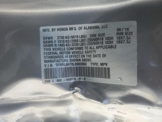 5FNRL6H70LB003960 - 2020 HONDA ODYSSEY EXL SILVER photo 14
