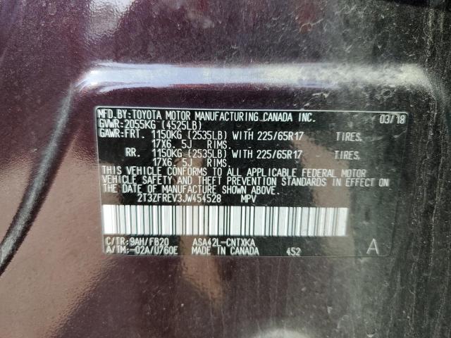 2T3ZFREV3JW454528 - 2018 TOYOTA RAV4 LE იასამნისფერი ფოტო 13