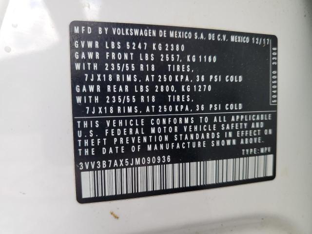 3VV3B7AX5JM090936 - 2018 VOLKSWAGEN TIGUAN SE WHITE photo 13