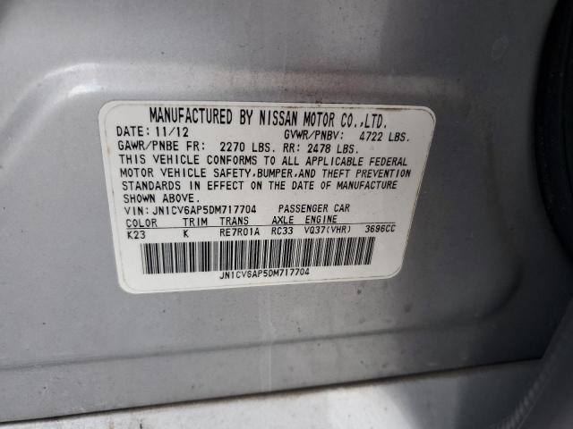 JN1CV6AP5DM717704 - 2013 INFINITI G37 BASE SILVER photo 12