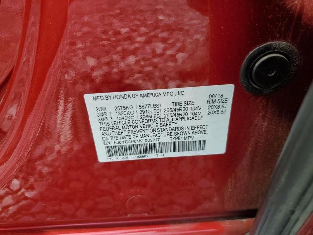 5J8YD4H81KL003727 - 2019 ACURA MDX ADVANCE RED photo 13