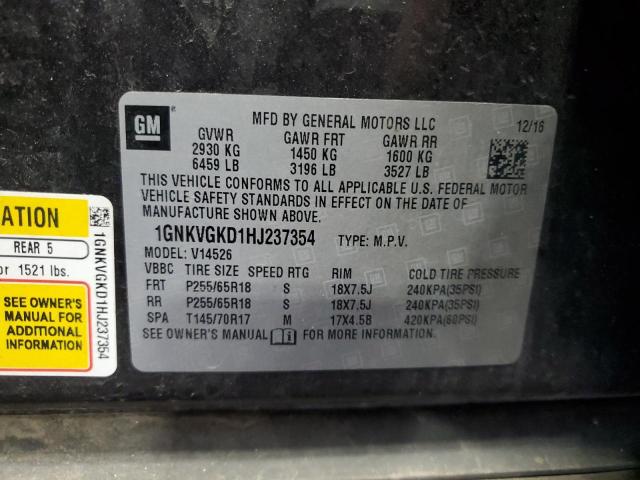 1GNKVGKD1HJ237354 - 2017 CHEVROLET TRAVERSE LT ნაცრისფერი ფოტო 12