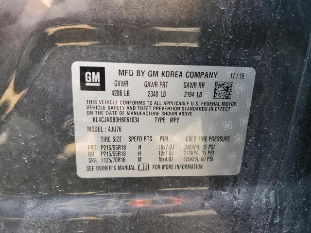 KL4CJASB0HB061034 - 2017 BUICK ENCORE PREFERRED ნაცრისფერი ფოტო 13