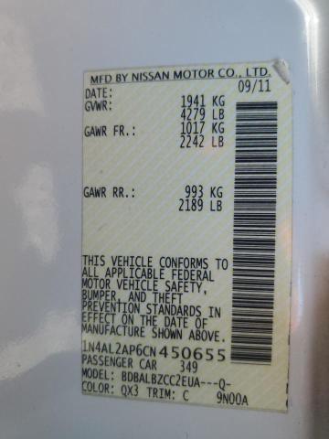 1N4AL2AP6CN450655 - 2012 NISSAN ALTIMA BASE WHITE photo 13