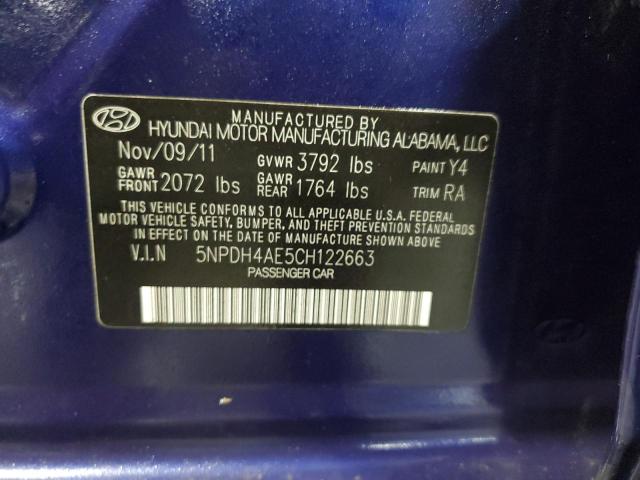 5NPDH4AE5CH122663 - 2012 HYUNDAI ELANTRA GLS BLUE photo 12