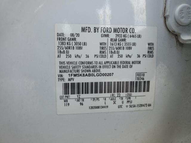 1FM5K8AB0LGD00207 - 2020 FORD EXPLORER POLICE INTERCEPTOR WHITE photo 13