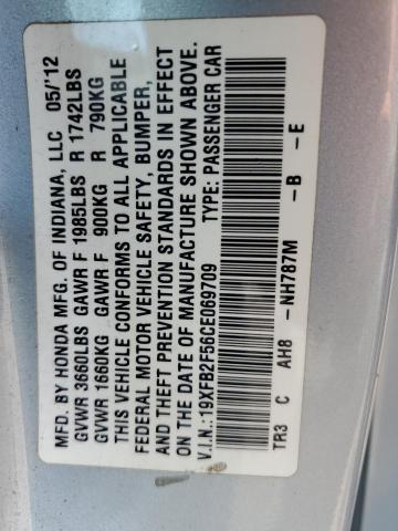 19XFB2F56CE069709 - 2012 HONDA CIVIC LX BLUE photo 12