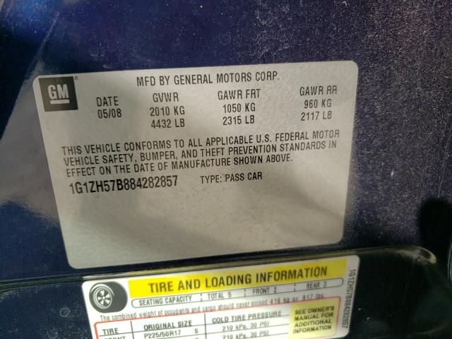 1G1ZH57B884282857 - 2008 CHEVROLET MALIBU 1LT 蓝色 照片 10