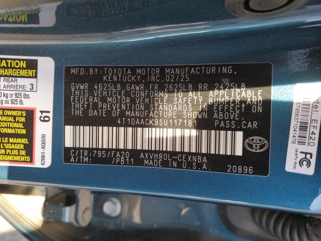 4T1DAACK9SU117181 - 2025 TOYOTA CAMRY XSE BLUE photo 12