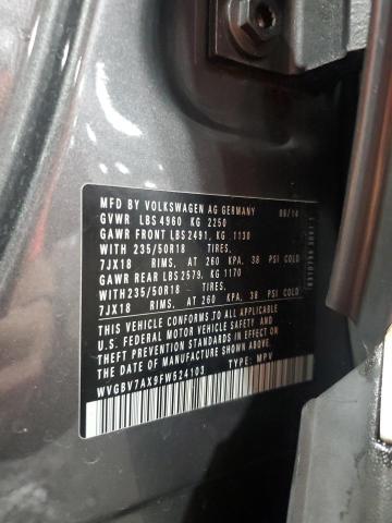 WVGBV7AX9FW524103 - 2015 VOLKSWAGEN TIGUAN S GRAY photo 14