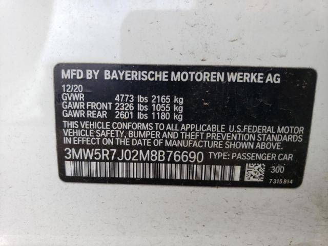 3MW5R7J02M8B76690 - 2021 BMW 330XI WHITE photo 12